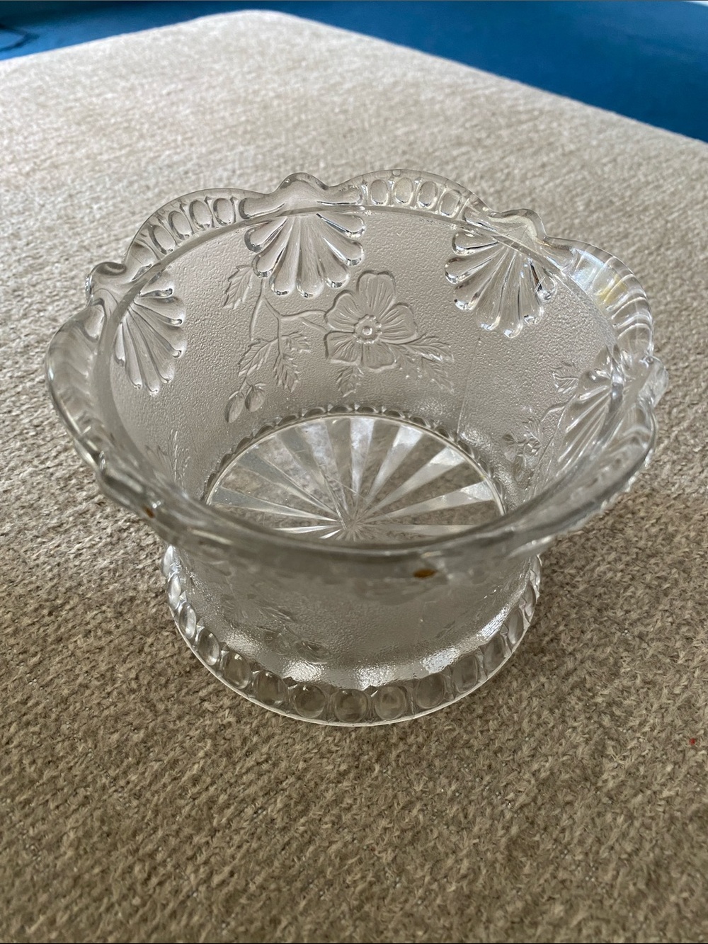 Clear Pressed Glass Floral Accent Bowl Farmhouse design